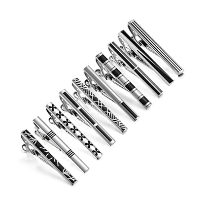wynameleri Tie Pins for Men Silver Black 3 Pcs 10 PCS Short Tie Clip Set 2.3, 2.4 Inch Business Shirt Necktie Pinch for Men - color: T0310016