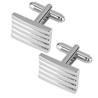 2 Pack Classic Cufflinks for Mens, 2025 Classic Plated Rectangle Cufflinks Luxurious Tuxedo Shirt Cuff Link for Mens Steel Business Wedding Formal Business Gift - color: Silver
