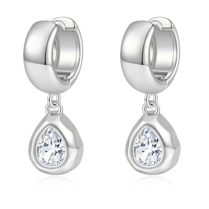 Gold Chunky Dangle Earrings for Women, Bezel Set Cubic Zirconia Charm | 14K Gold Silver Plated, Statement Huggie Hoops Drop Earrings, Trendy Jewelry Gifts, High Grade CZ, Hypoallergenic Lightweight - color: SL-Teardrop CZ Hoop