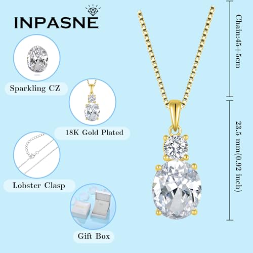 Birthstone Necklace for Women 925 Sterling Silver | Oval Cut Pendant Necklace, Jewelry for Mom Wife - color: Gold