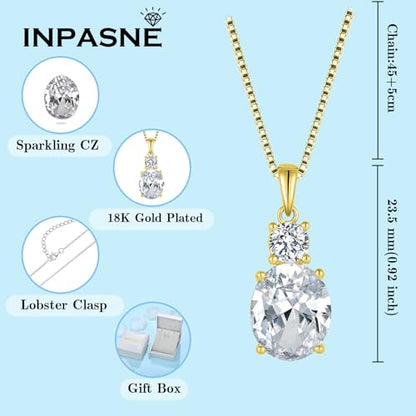 Birthstone Necklace for Women 925 Sterling Silver | Oval Cut Pendant Necklace, Jewelry for Mom Wife - color: Gold