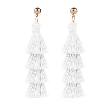 BaubleStar Bohemian Layered Tassel Drop Earrings for Women | Lightweight Statement Party Festival Jewelry - color: White
