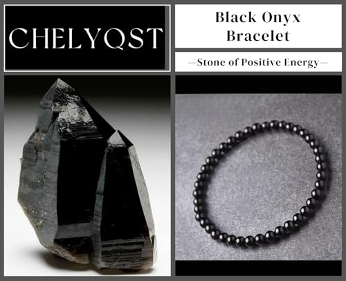 Carnelian Bracelet - Stone of Luck,Stretch Natural Stone Crystal Beads Jewelry Gifts for Women Men Unisex - color: Black Onyx-Positive Energy, size: 4mm
