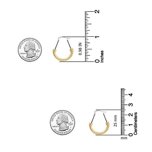 LeCalla 925 Sterling Silver Hoop Earrings for Women | Italian Design Classic Diamond-Cut Textured Hoops Earring | Women's Oval Drop Shape Silver Earring Jewelry - color: Medium Two-Tone