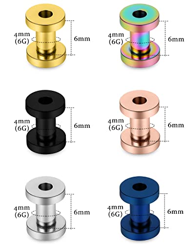 Vsnnsns 14G 12G 8G 6G 4G 2G 0G 00G Stainless Steel Ear Tunnels Screw Fit Ear Plugs Tunnels Gauges Set 1.6MM 2MM 3MM 4MM 5MM 6MM 8MM 10MM - color: 6G-4.0mm