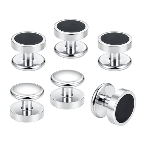 Men's Black Onyx Cufflink & Tuxedo Shirt Stud Set, 16mm Rhodium-Plated Brass, Elegant Gift Box - style: 2 cufflinks & 6 studs