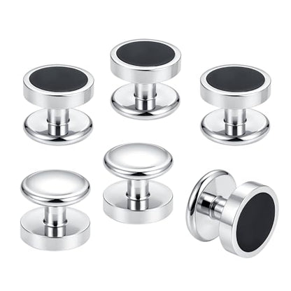 Men's Black Onyx Cufflink & Tuxedo Shirt Stud Set, 16mm Rhodium-Plated Brass, Elegant Gift Box - style: 2 cufflinks & 6 studs