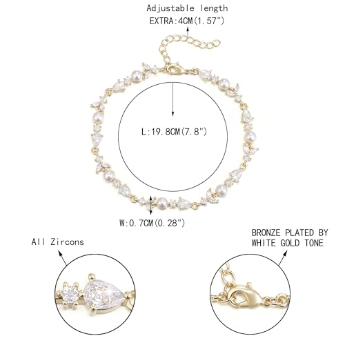 EVER FAITH Gorgeous Cubic Zirconia Pearl Wedding Link Bracelet for Bride | Marquise Teardrop Crystal Bridal Prom Jewelry, for Women Bridesmaids - style: Drop_Clear Gold-Tone