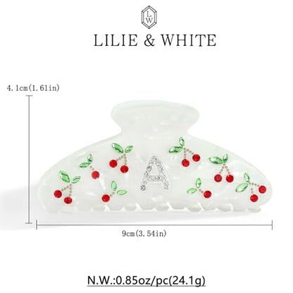 LILIE&WHITE Acrylic Cherry Initial Hair Claw Clip for Women Rhinestone A | Hair Clips For Women With RhinestonesInitial Hair Claws For Thick Hairs Trendy Monogram Large Clips - color: HC22959A