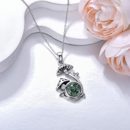 Witch Necklace 925 Sterling Silver Pentagram Triple Moon Pentacle Pendant Wiccan Pagan Jewelry Witchy Gifts for Women - style: Mushroom