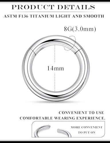20G 18G 16G 14G 12G 10G 8G 6G 4G 2G Nose Rings Hoops Astm F136 Titanium Clicker Septum Lip Ring Tragus Helix Daith Rook Conch Snug Cartilage Lobe Earrings Hoop Piercing Jewelry For Women Men - size: 8G-14MM