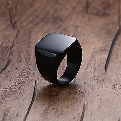 VQYSKO 14K Gold Plated Square Signet Ring | Stainless Steel Band for Men - color: Square Black
