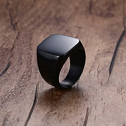 VQYSKO 14K Gold Plated Square Signet Ring | Stainless Steel Band for Men - color: Square Black
