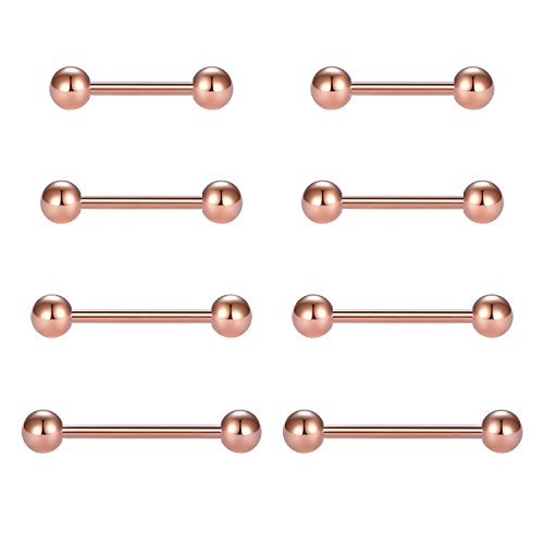 VCMART Nipple Rings Tongue Rings Stainless Steel 14G Straight Barbells Piercing Jewelry 12mm,14mm,16mm,18mm - color: 3 -rose gold