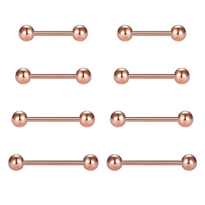 VCMART Nipple Rings Tongue Rings Stainless Steel 14G Straight Barbells Piercing Jewelry 12mm,14mm,16mm,18mm - color: 3 -rose gold