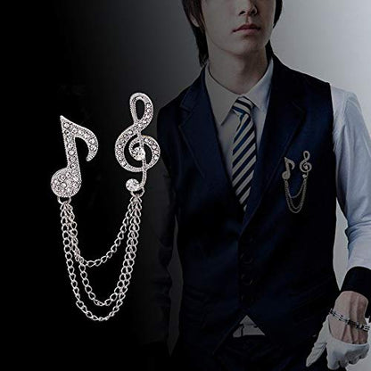 2 Pack Men's Music Note Mark Brooch Lapel Pin Badge Hanging Chains Collar Brooches Pin for Career Suit Tuxedo of Shirts Tie Hat Scarf for Boyfriend Father Birthday Gift Gold/Silver
