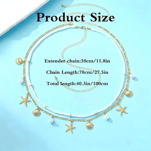Gold Starfish Waist Chain for Women 2Pcs Adjustable Layered Belly Chain for Women Bohemian Beach Seasonal Festival Vacation Boho Accessories