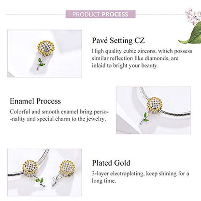 Sunflower Charm Fit for Pandora Charms Bracelet and Necklace You Are My Sunshine Charm Gifts for Women - style: Sunflower dangle charms