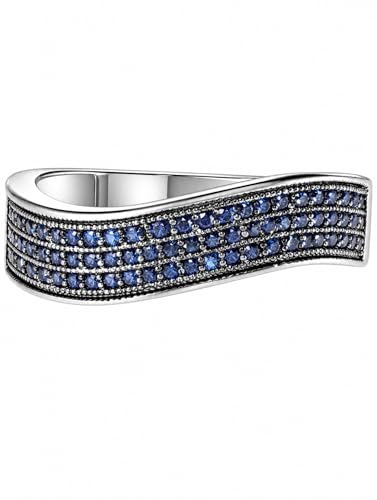 HEXAJOLIE Ribbon Statement Band Ring for Women | Elegant Gold Jewelry Accessories | Perfect for Party & Date Night | Hypoallergenic & Durable - color: Silver/Blue