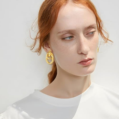 Gold Geometric Clip On Earrings for Women Chunky Gold Knot Link Clip Earrings Trendy Jewelry - color: Gold-A