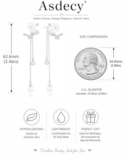 14K Gold Plated/Sterling Silver CZ Pearl Drop Dangle Earrings for Women - color: Gold-Flower Pearl CZ