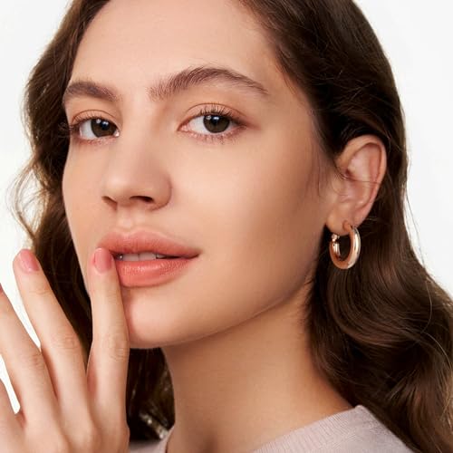 SHOWNII Chunky Gold Hoop Earrings - 14K Gold Plated Earrings for Women Hollow Tube Lightweight Thick Hoops 20/25/30/40mm Valentines Graduation Mother's Day Birthday Gifts - color: 25 Millimeters-Rose Gold Plated