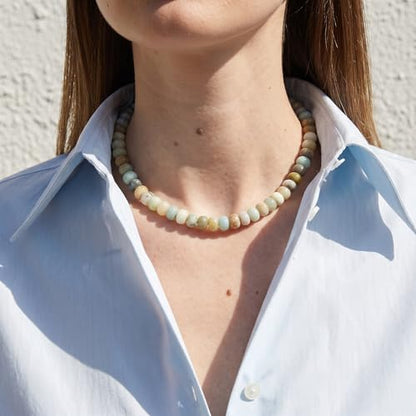 Gemstone Beaded Necklace for Women Colorful Natural Stone Freshwater Pearl Surfer Beach Rainbow Necklace Jewelry Gift - color: Teal