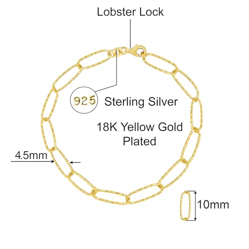 Savlano 925 Sterling Silver 4.5MM Paperclip Link Bracelet - 18K Gold Plated Inch Paperclip Chain for Women comes with a Gift Box - Made in Italy - size: 7.5