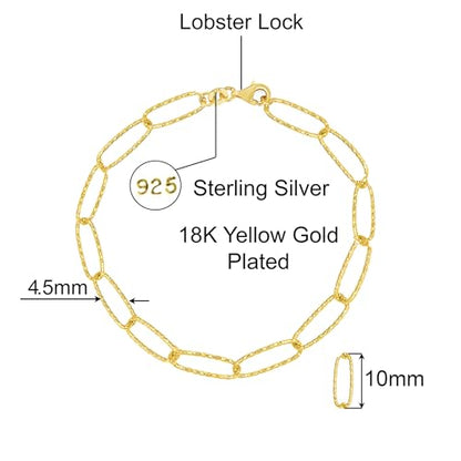 Savlano 925 Sterling Silver 4.5MM Paperclip Link Bracelet - 18K Gold Plated Inch Paperclip Chain for Women comes with a Gift Box - Made in Italy - size: 7.5