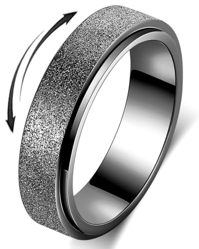 OreilleStar Titanium Stainless Steel Anxiety Ring for Women Men Fidget Spinner Ring, Size 6-12, Width 6MM, 5-Color: Rose Gold-Rainbow-Silver-Black-Blue - color: Black