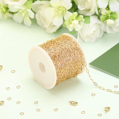 SMYHTGLIF 5 Meters Stainless Steel Paperclip Chain for Jewelry Making | Gold Cable DIY Craft Jewelry Making Chains Bulk with Lobster Clasps and Open Jump Rings - color: Gold, size: 2.5×5.3mm