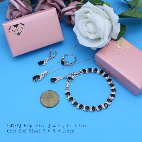 LMXXVJ Jewelry Set for Women,Teardrop Cubic Zirconia Necklace Earrings Adjustable Ring Bracelet Jewelry Set Formal Jewelry Gift - color: MHSD-White Gold-Black