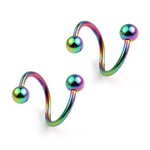 Ruifan 16G Stainless Steel Twist Ear Plug Earring Spiral Helix Stud Lip Ring Body Piercing Jewelry 8mm 10mm - style: 6Pairs - 10mm Mix Color