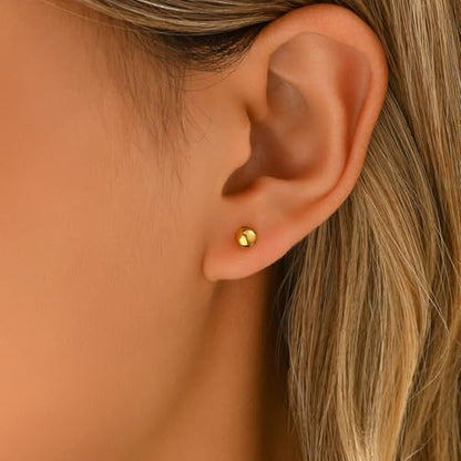 Dainty Stud Earrings for Women 18K Gold Plated Tiny Ball Stud Earrings Minimalist Bead Studs for Women - size: Ball 5MM
