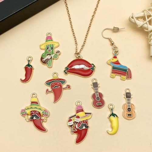 Youdiyla 30pcs Alloy enamel Mexican style carnival chili cactus set Pendant Jewelry Making DIY Keychain Earrings Pendant Various Design Charms for Jewelry Making Bracelets Necklace (SN1097) - color: SN1097