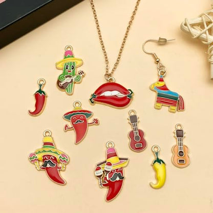 Youdiyla 30pcs Alloy enamel Mexican style carnival chili cactus set Pendant Jewelry Making DIY Keychain Earrings Pendant Various Design Charms for Jewelry Making Bracelets Necklace (SN1097) - color: SN1097