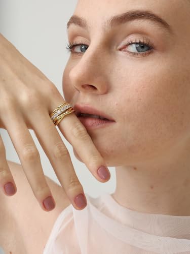14k Gold Filled Rings For Women, Trendy Dainty X Ring | Gold Stacking Rings Non Tarnish,Chunky Statement Rings for Women - size: 8
