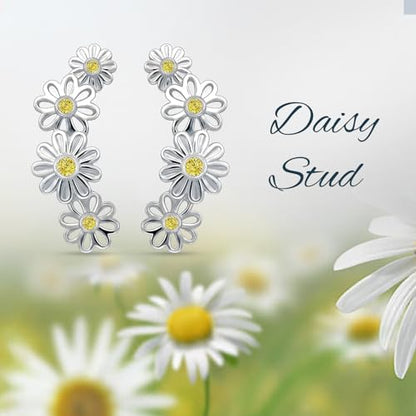 LeCalla 925 Sterling Silver Ear Crawler Earrings for Women | Flower Ear Climber Earring with Cubic Zirconia | Hypoallergenic CZ Stud Earring Cartilage Jewelry 20MM