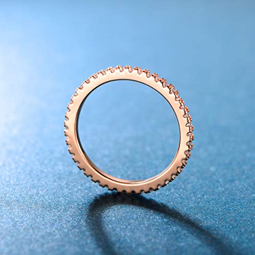MDFUN 14K Gold Plated Full Eternity Band Ring for Women Round Cut Cubic Zirconia Stackable Wedding Band Anniversary Promise Ring - color: rose gold plated, size: 7