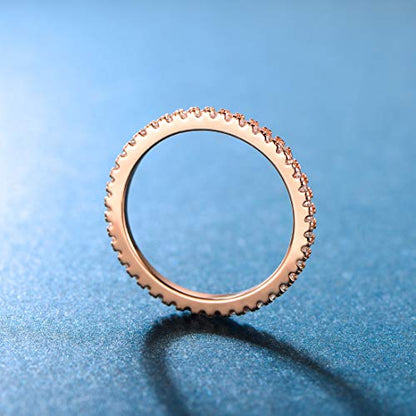 MDFUN 14K Gold Plated Full Eternity Band Ring for Women Round Cut Cubic Zirconia Stackable Wedding Band Anniversary Promise Ring - color: rose gold plated, size: 10