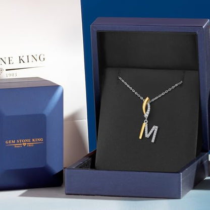 Gem Stone King Initial Pendant Necklace Letter A to Z Alphabet | 10K Yellow Gold and 925 Sterling Silver | White Lab Grown Diamond | Gift Women Mother's Day Wife Mom Girlfriend Anniversary Birthday | - style: Initial M