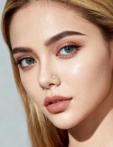 Hypoallergenic Nose Rings Studs 18G & 20G Surgical Steel Nose Studs L Shaped Nostril Piercing Jewelry with Pink Cubic Zirconia for Women & Men - color: 18g,L-shape,pink crystal