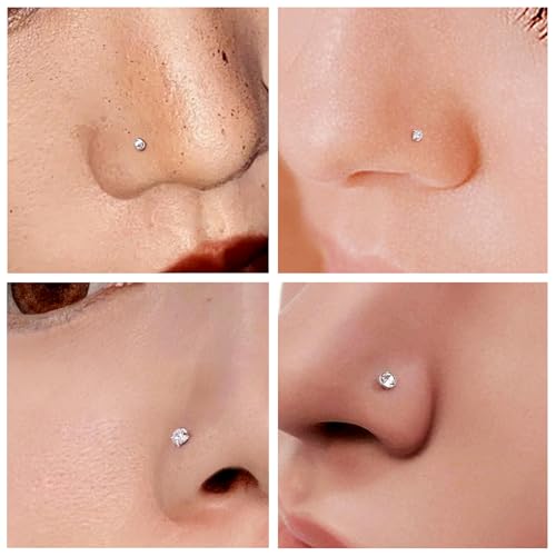 18G 20G 22G Round Cubic Zirconia Nose Rings Studs for Women Men 316L Stainless Surgical Steel Nose Ring Stud Piercing Jewelry Silver Gold Clear CZ 1.5mm 2mm 2.5mm 3mm - style: 22G L Shaped Silver