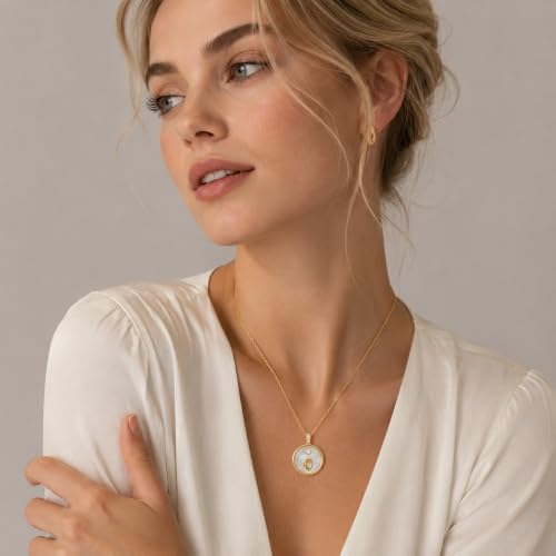 Initial Necklaces for Women Mother of Pearl Gold Letter Necklace Pendant - color: Letter O