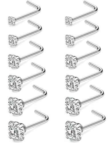Cisyozi 18G Nose Rings Studs Hypoallergenic Nose Piercings 316L Surgical Steel Silver Nose Rings Set L Shaped Nose Nostril Piercing Jewelry for Women Men Diamond CZ 1.5mm 2mm 2.5mm 3mm 3.5mm 4mm - color: 18G - Silver - CZ 1.5mm 2mm 2.5mm 3mm 3.5mm 4mm