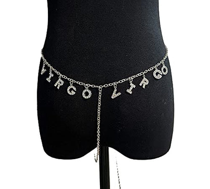 Women Sexy Rhinestone Waist Body Chain Crytal Sexy Letter Pendant Belly Waist Chain T-string Thong Body Jewelry - color: Virgo Letter
