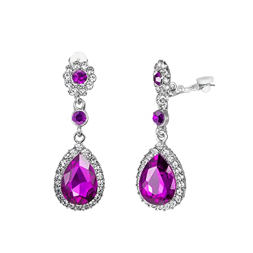 Gorgeous Austrian Crystal Rhinestone Wedding Bridal Teardrop Drop Dangle Earrings - color: Rose Red