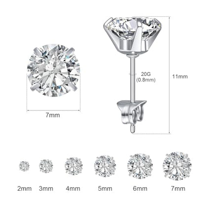 6 Pairs Stud Earrings for Women, 14K Gold Plated Hypoallergenic 316L Surgical Stainless Steel Earrings Studs Sets Cubic Zirconia Cartilage Earrings - color: Silver- 6 Pairs- 2 3 4 5 6 7mm