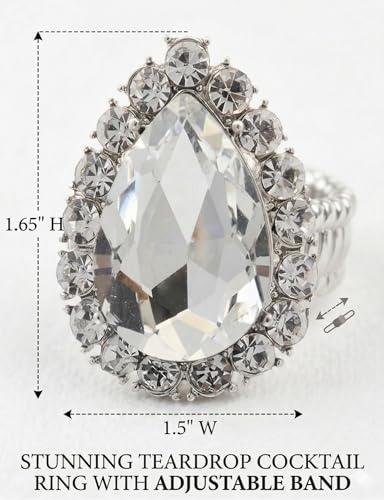 NYFASHION101 Radiant Teardrop Stone Adjustable Cocktail Statement Ring - color: Clear/Silver-Tone