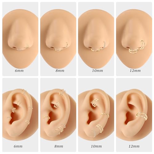 PEAKLINK 3pcs Double Nose Rings Double Nose Hoops 316L Surgical Steel Cartilage Earrings 20G/18G/16G Septum Rings Conch Piercing Helix Lip Rook Daith Tragus Pierxing Jewelry 6mm to 12mm - color: Gold